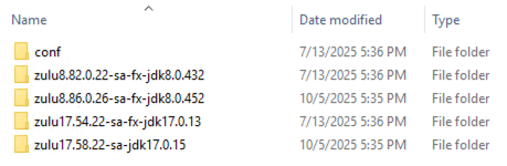 If multiple versions of Java are installed, they are located in the <Secure Agent installation directory>/apps/jdk folder. The conf subfolder lists the versions of Java that are currently active.