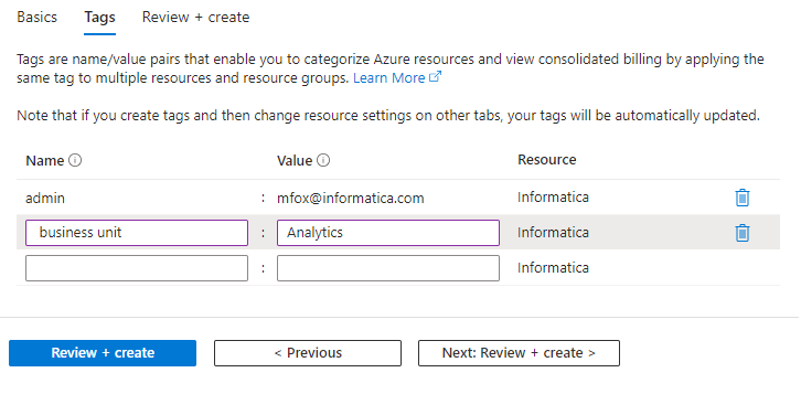 Creating an organization: defining tags.