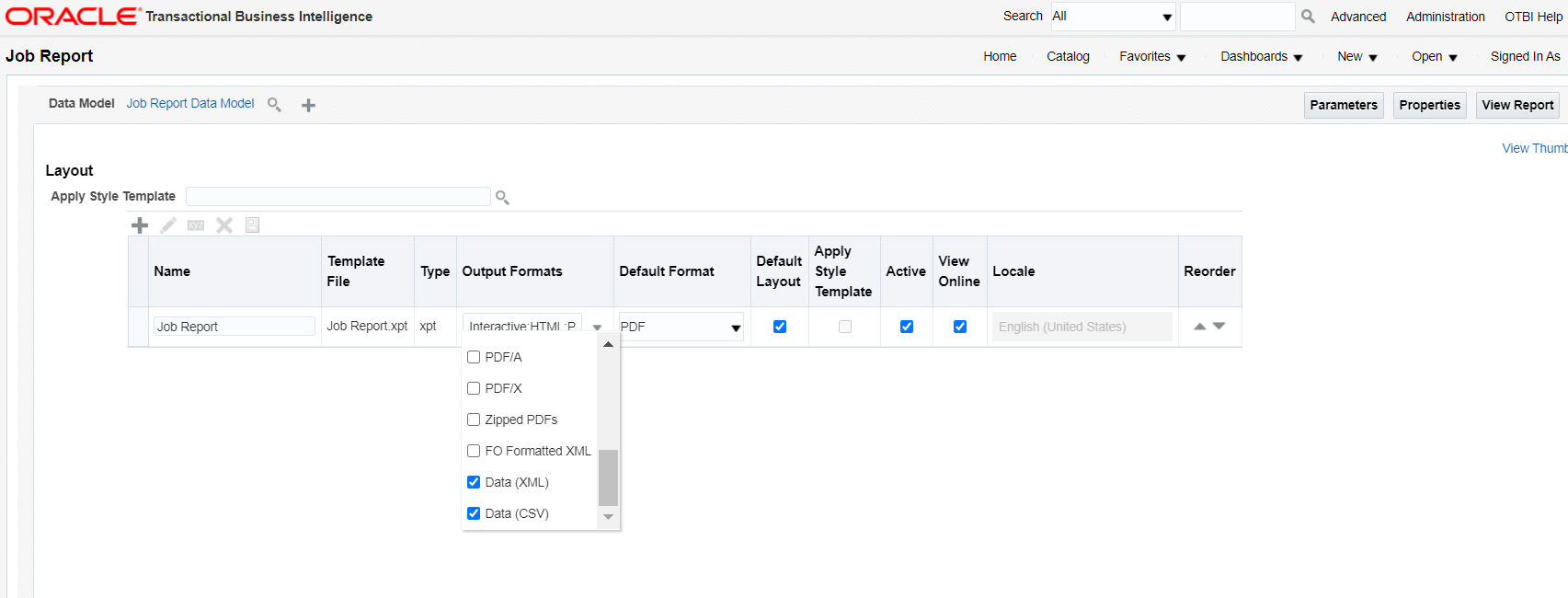 This image shows the page where you can set the value of the output format