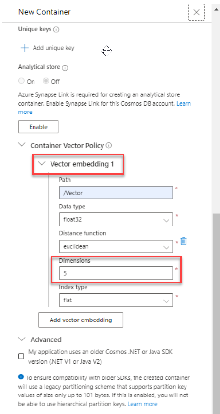 This image shows the vector policies for a container.