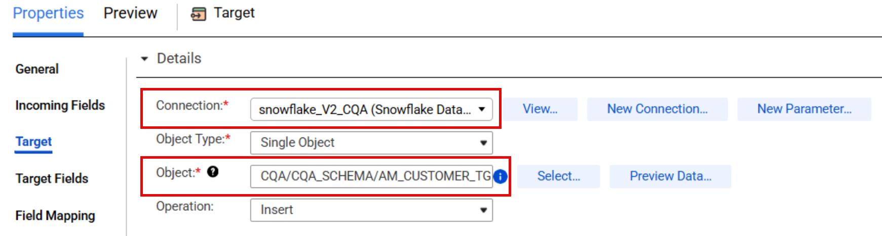 The connection is switched to Snowflake Data Cloud type.