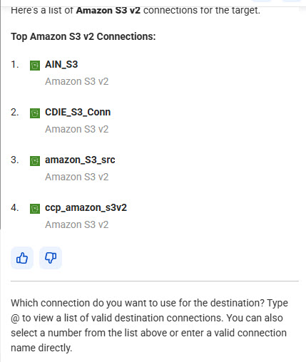 List of Amazon S3 connections to choose from.
