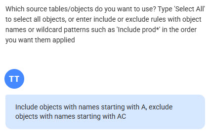 Select tables staring with A but exclude any staring with AC
