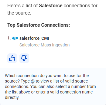 List of Salesforce source connections to choose from