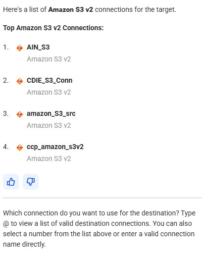 List of Amazon S3 connections to choose from.