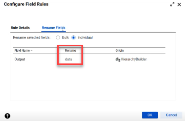 The Configure Field Rules window allows you to rename the incoming field.