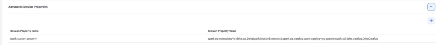 This image displays the spark custom property along with the session property value.