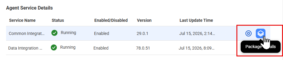 The package icon appears at the right when you point to a Secure Agent service in the Overview tab.
