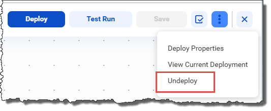 The Undeploy option is the last item in the kebab menu located in the upper right corner of the canvas.