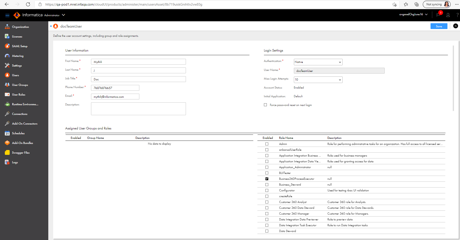 You can edit user information such as phone number and email on the user details page.