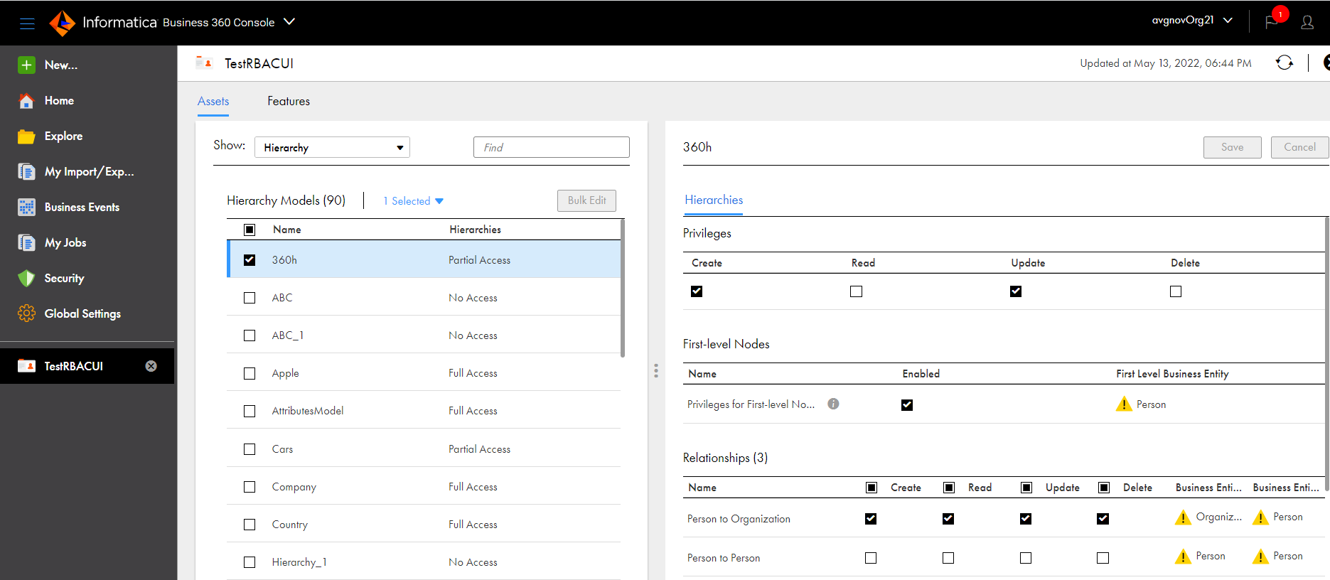 Assign missing read privilege in the Records tab of the business entity.