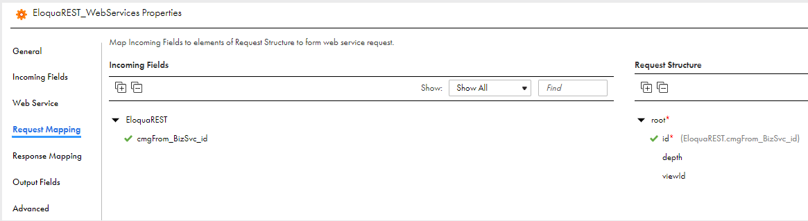 The following image shows the mapped fields in the Request Mapping tab.