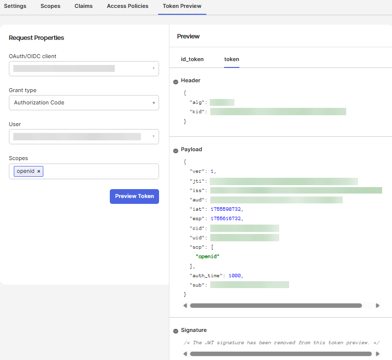 The image shows the Token Preview tab.