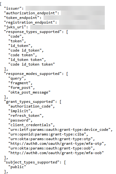 The image shows a sample of the JSON response output.