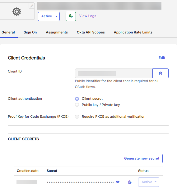 The image shows where you can find the values of the client ID and client secret.