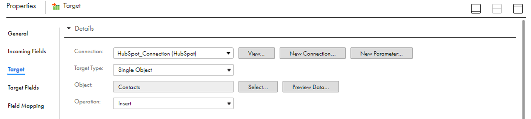 Target properties in the mapping.