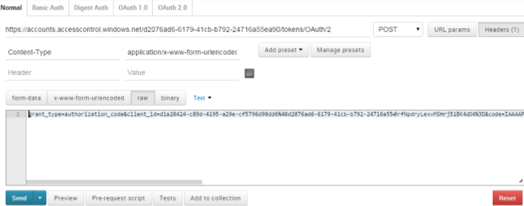 The image shows the Normal tab in the PostMan application where you can configure the properties to generate the refresh token.