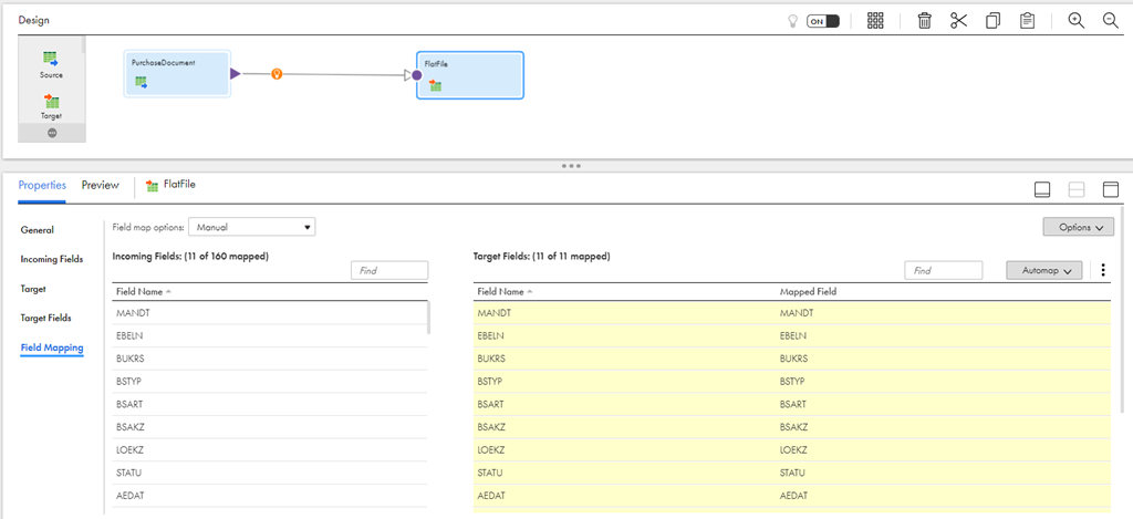 The configured field mapping details in the Field Mapping tab.