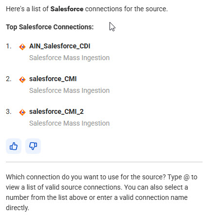 List of Salesforce connections to choose from.