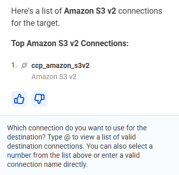 List of available Amazon S3 connections to choose from