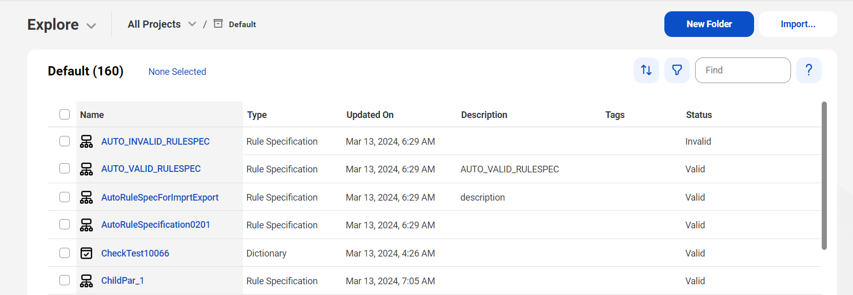 The image shows the New Folder option in the upper right corner of the Explore page.