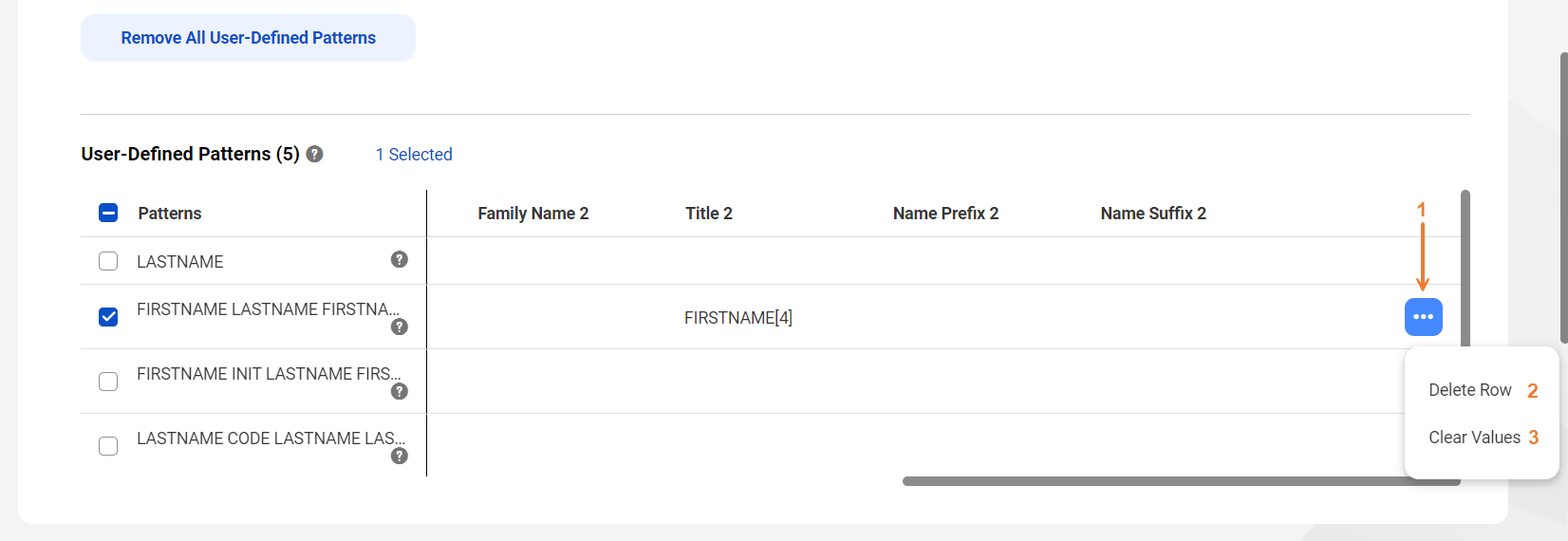 Image showing the property button at the end of a row.