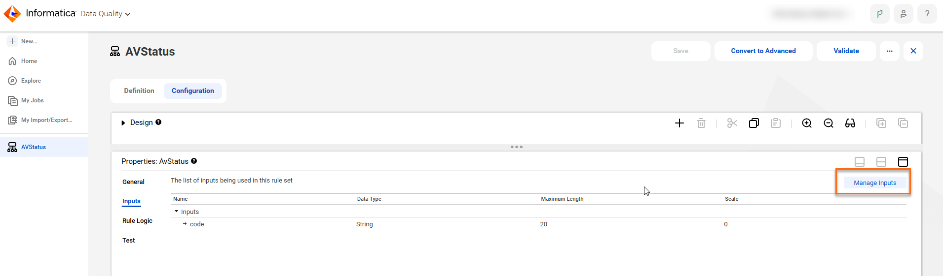 The image depicts the Manage Inputs option.