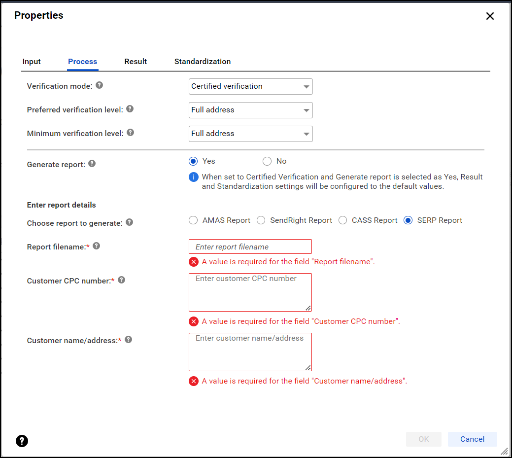 The image shows the SERP report fields.