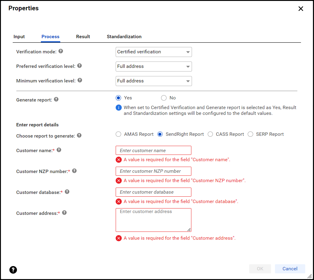 The image shows the SendRight report fields.