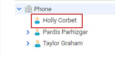 The image shows the Phone hierarchy with the moved record Holly Corbett.