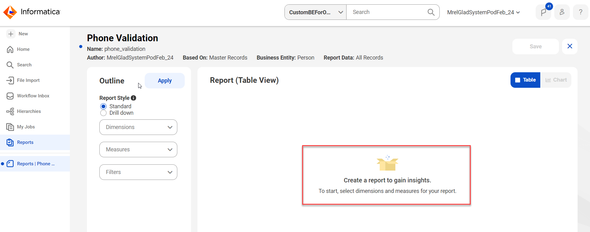 The image displays a Phone Validation report creation page to create a report.