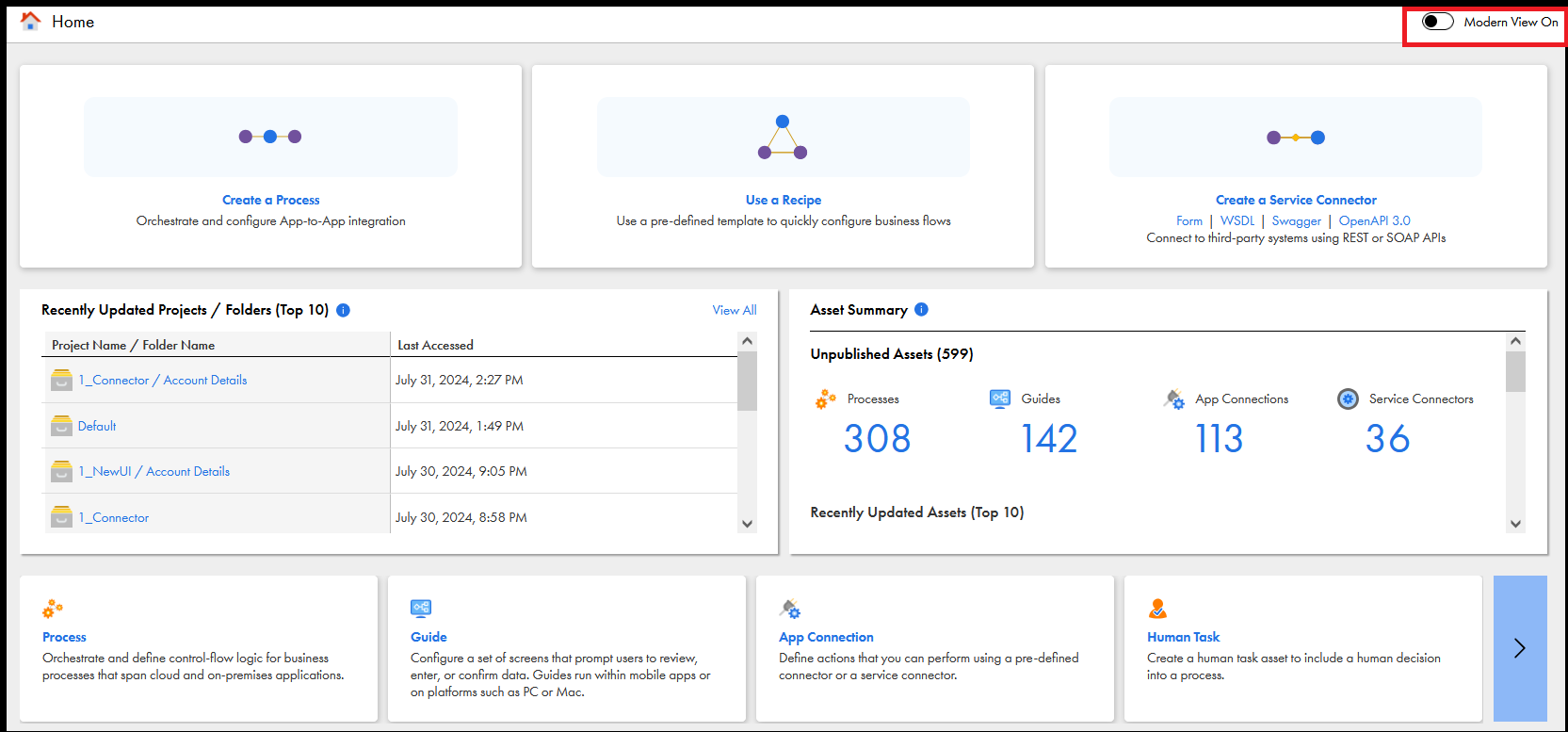 CAI Home page with toggle switch for modern view