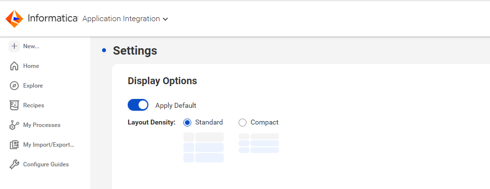 The image shows the Display Options section of the Settings page in the modern view.