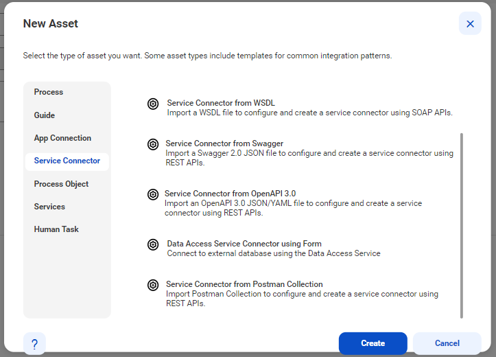 The image shows the New Asset dialog box.