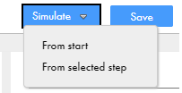 This image shows the Simulate list with the options From Start and From selected step.