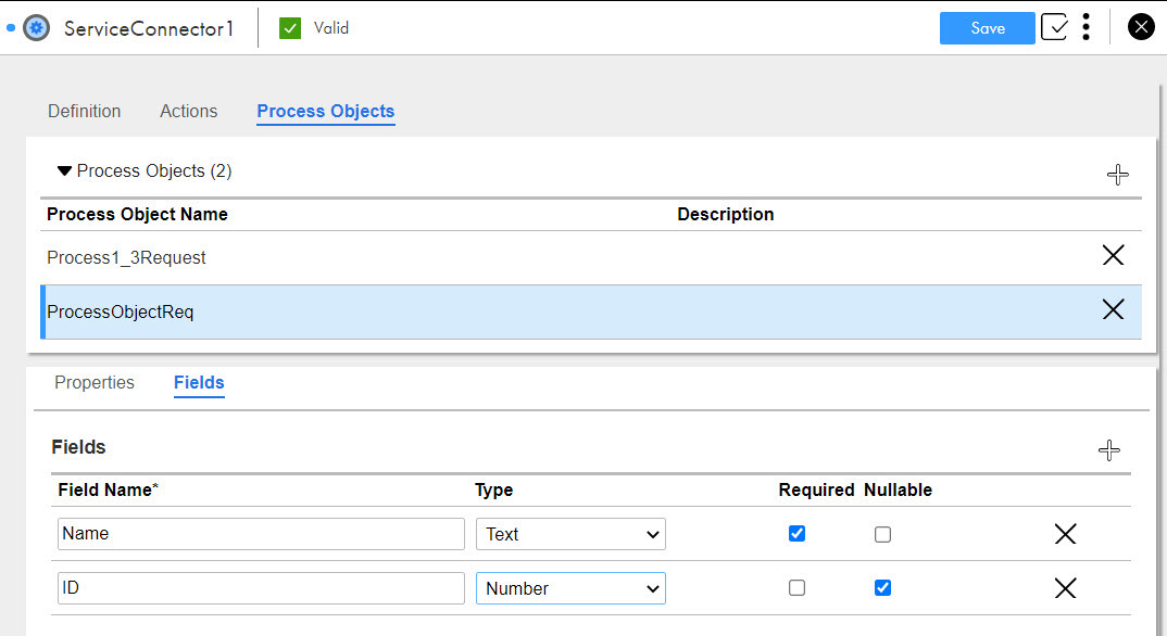 The image shows the required and nullable fields selection from the imported Swagger JSON file.