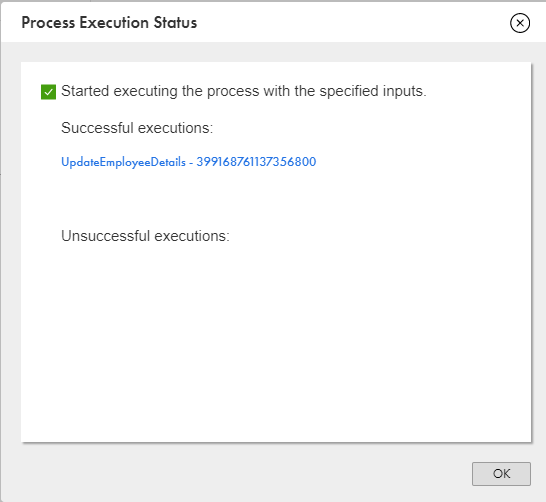 The image shows the Process Execution Status page.