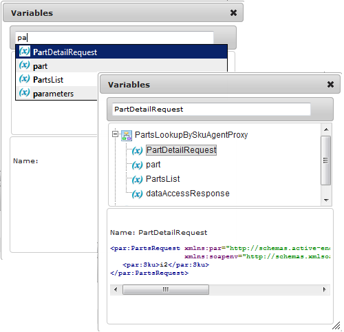 Variables Dialog from Process Detail page