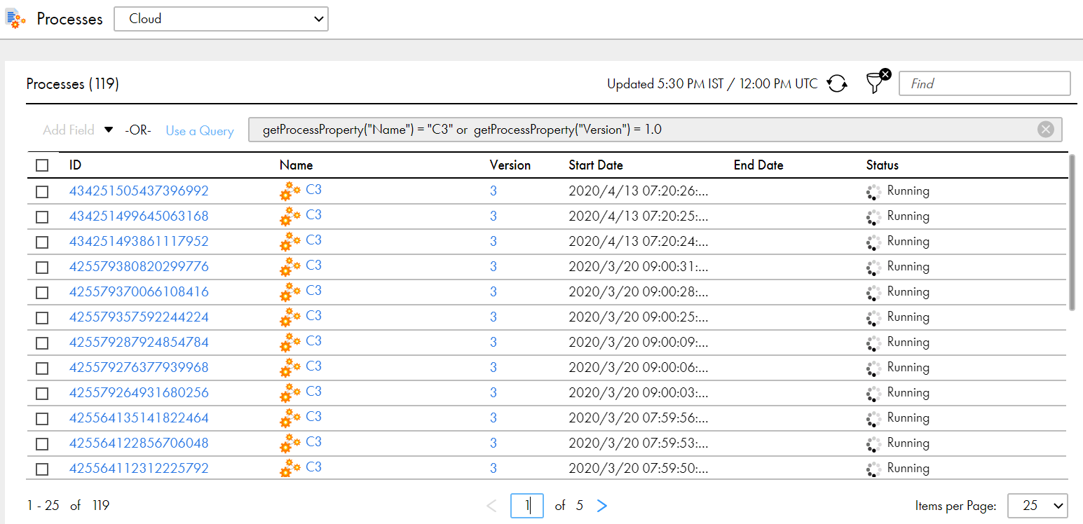 The image shows processes whose process name is C3.