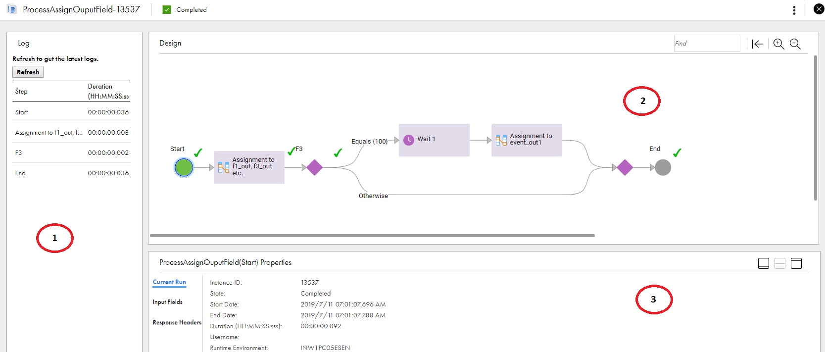 The image shows a sample Process View Detail page for a process created using Application Integration.