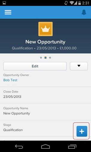 New Opportunity page in a smart phone