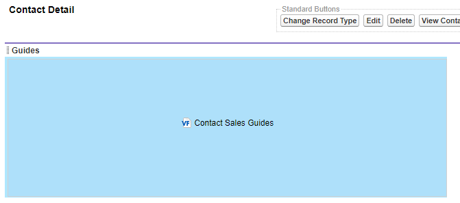 This image shows the Guides section of the Contact layout page with the Contact Sales Guide added.