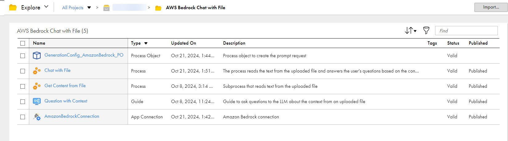 The image shows the assets that the Amazon Bedrock Chat with File using Guide recipe package contains.