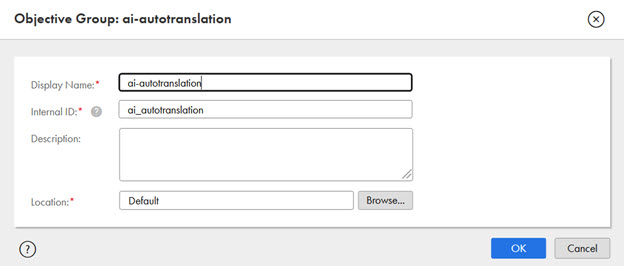 The image shows the Objective Group dialog box.