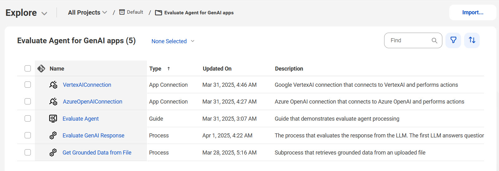 The image shows the assets that the Evaluate Agent Responses for GenAI Applications recipe package contains. The image shows the assets that the Evaluate Agent Responses for GenAI Applications recipe package contains.