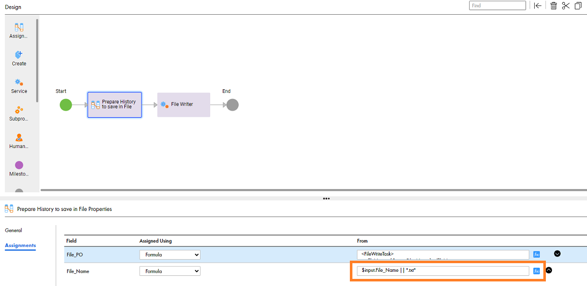 The image shows the assignments of the File_Name field.