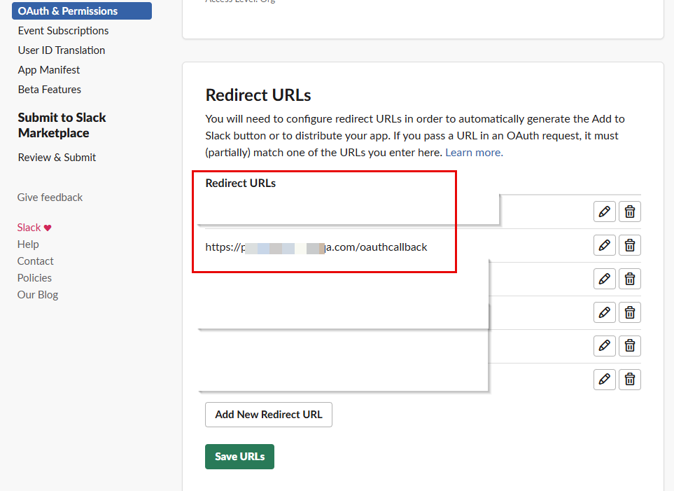 The image shows the redirect URLs.