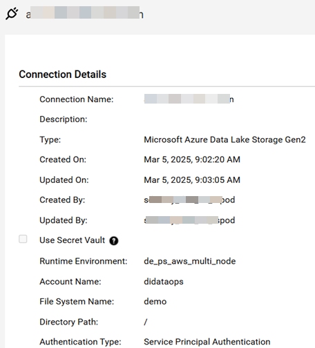 This image shows a sample cloud storage connection that contains the Secure Agent.