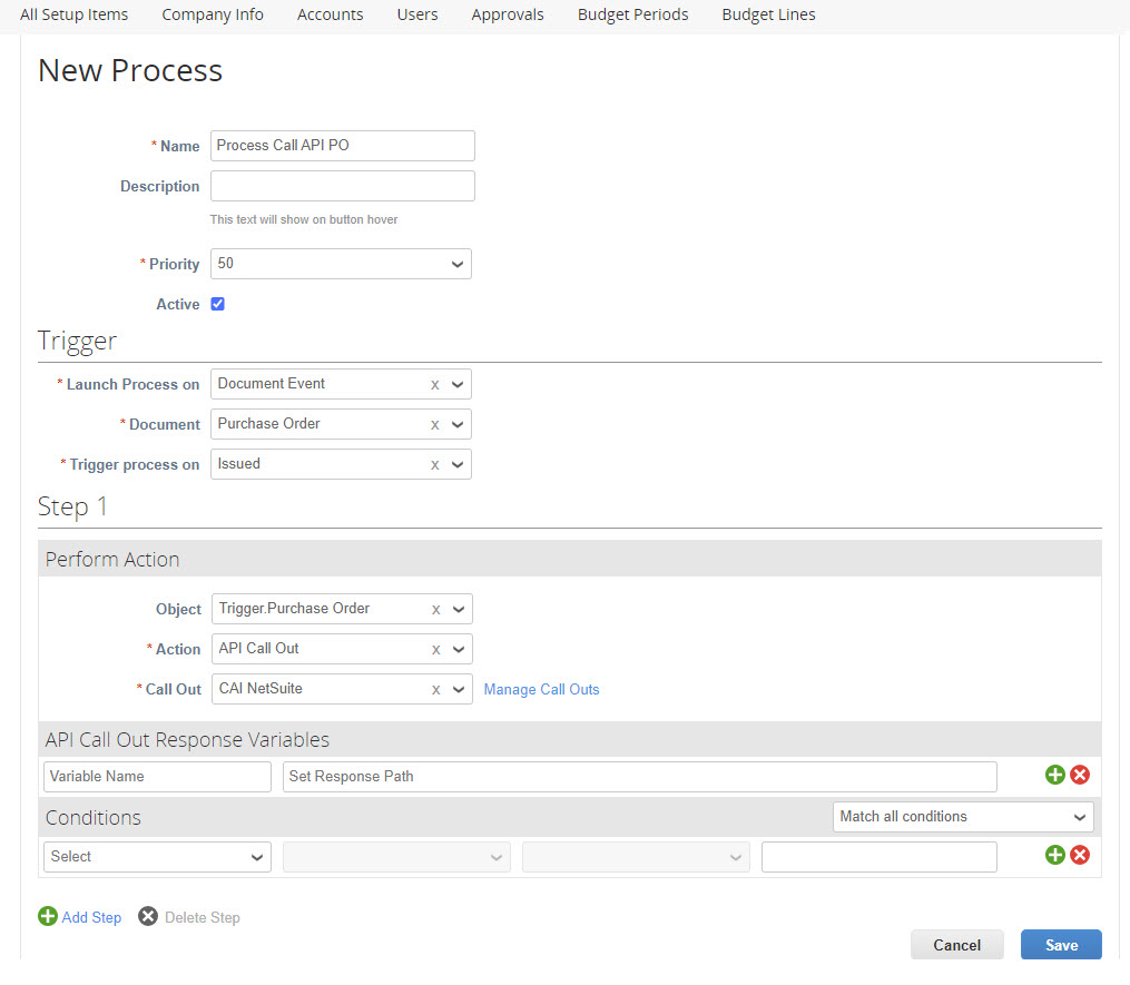 The image shows the New Process page.