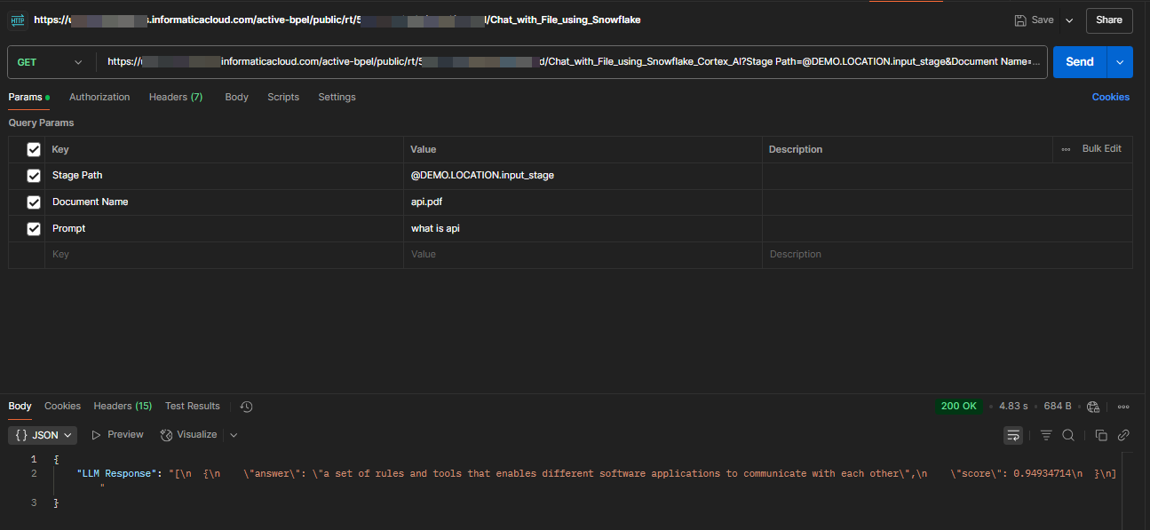 This image shows the sample input parameters that you can pass using Postman and the response.